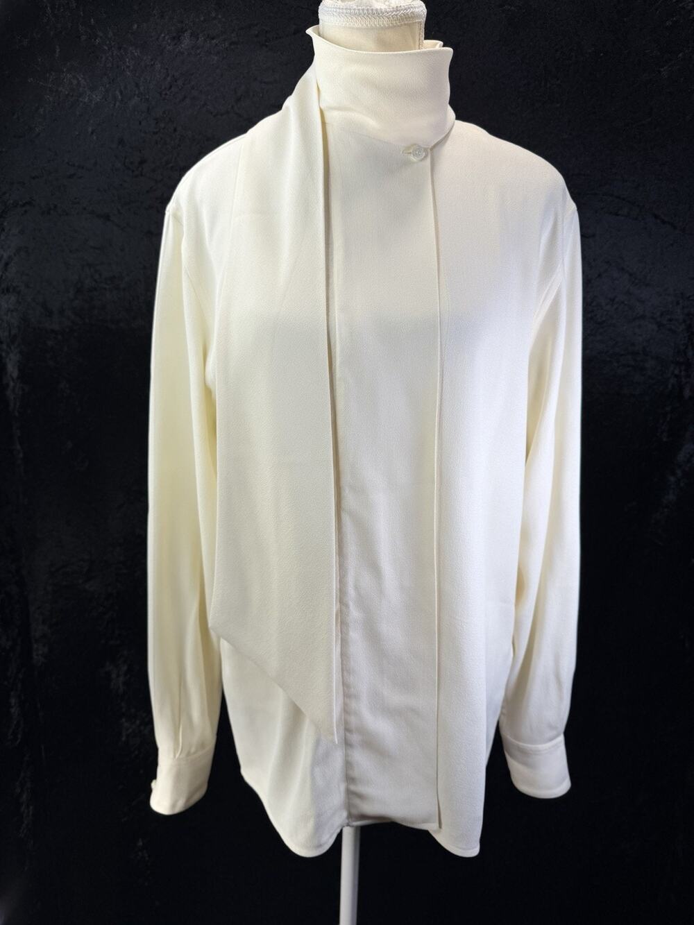 Victoria Beckham Cream Button Blouse With Wrap Neck Scarf Sz 4 Elegant Read
